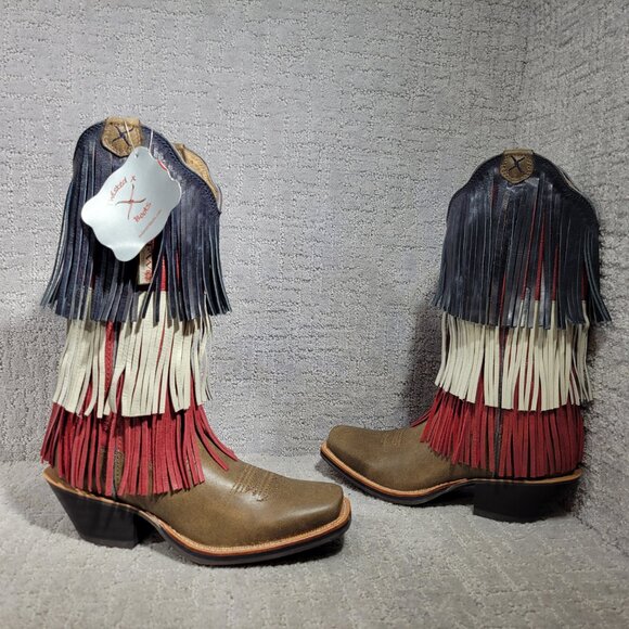 Twisted X Red White Blue Leather Veterans War Fringe Boot Womens Size 6, 7.5,8.5 - Picture 7 of 12